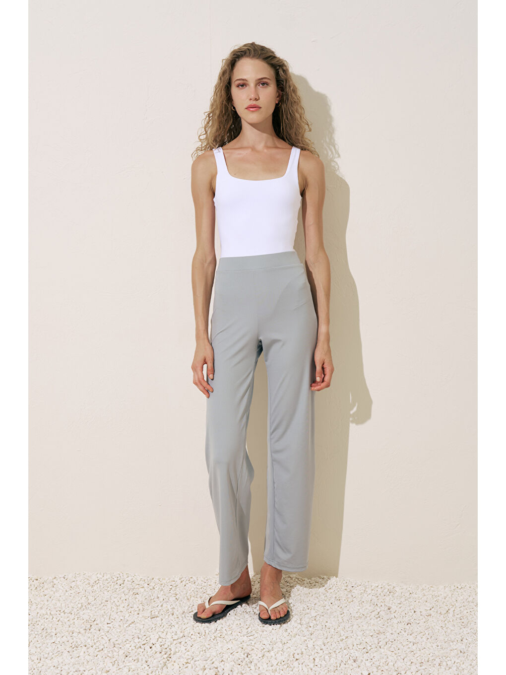 Geniş Uzun Paça Mayo Pantolon Mavi-4