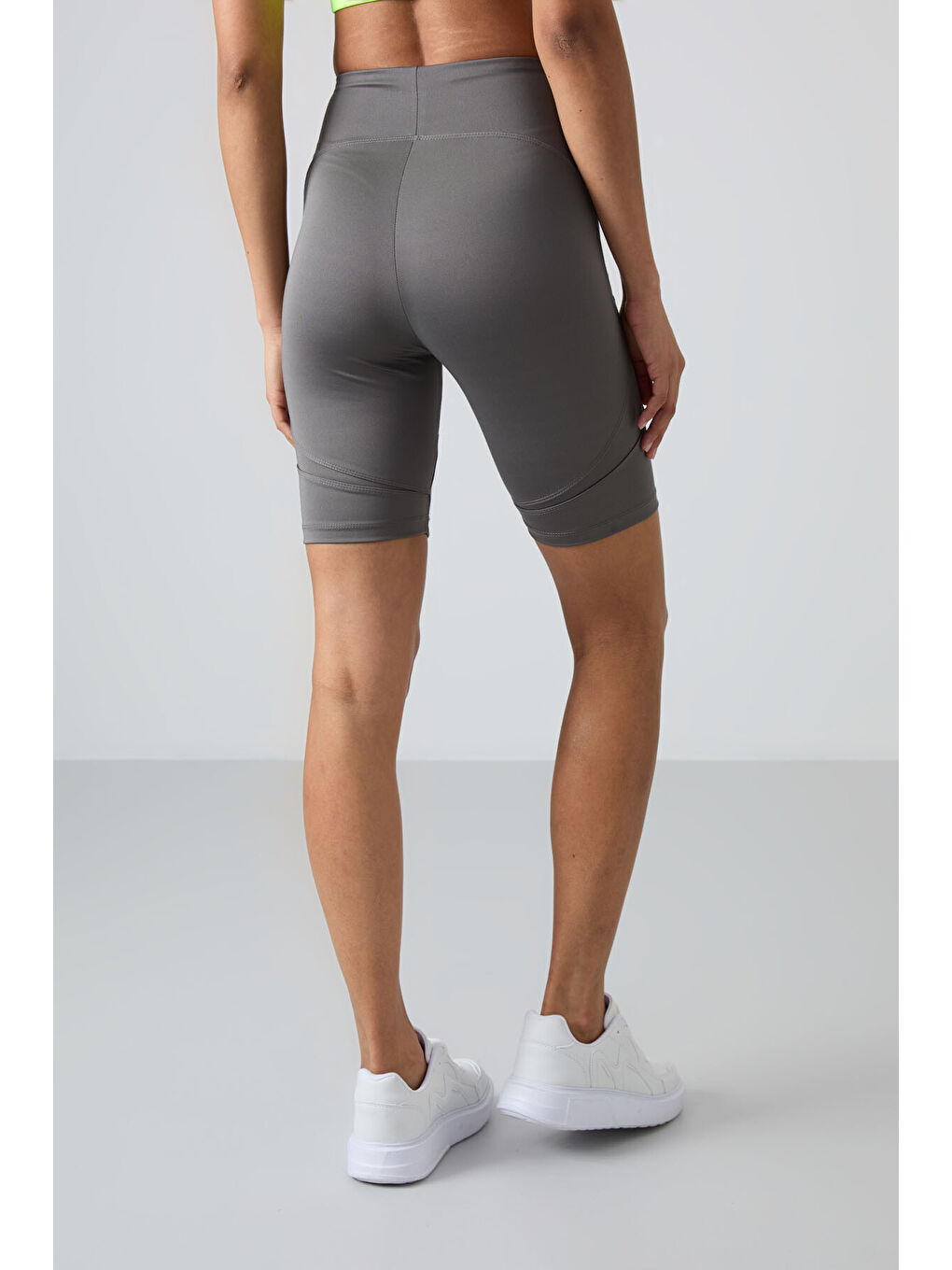 Gri Esnek Performans Kadın Biker Tayt - 91013-8