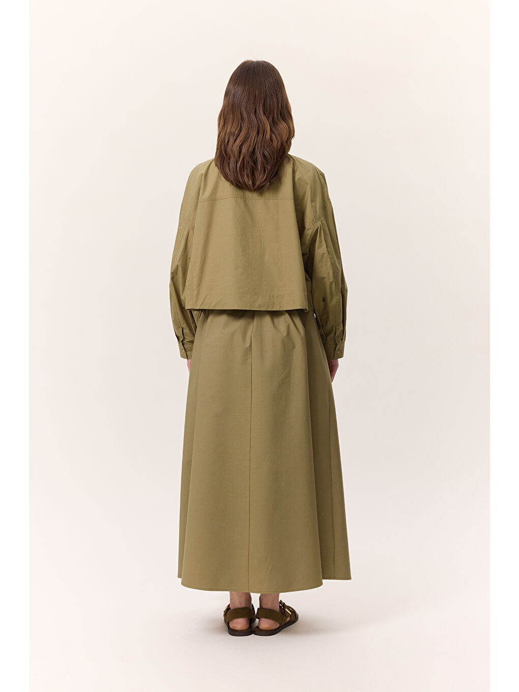 Geniş Cep Detaylı Kısa Gömlek Haki-7