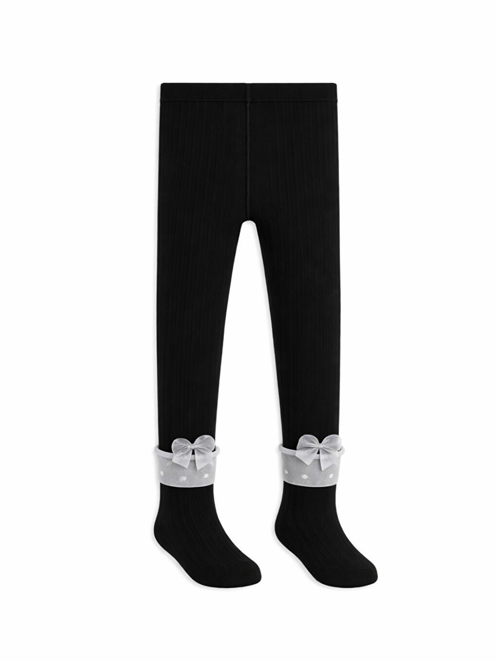 Girls Derbili Fiyonk Aksesuar 3-11 Yaş Kız Külotlu Çorap - Siyah 7-8 Yaş