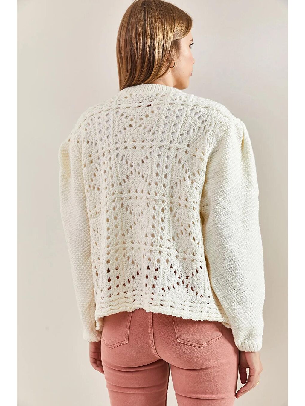 Bej Kadın Ajurlu Omuz Detaylı Kazak-2