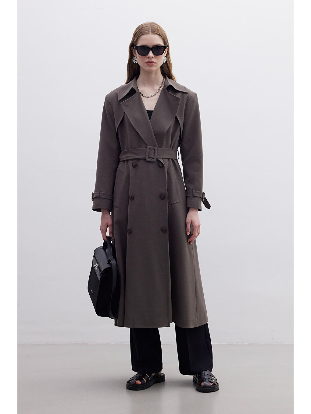 Bej Parıs Oversize Kruvaze Trençkot Vizon-1