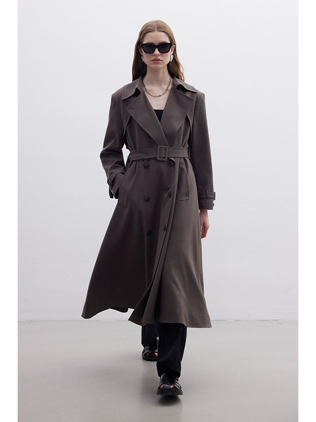 Bej Parıs Oversize Kruvaze Trençkot Vizon-2