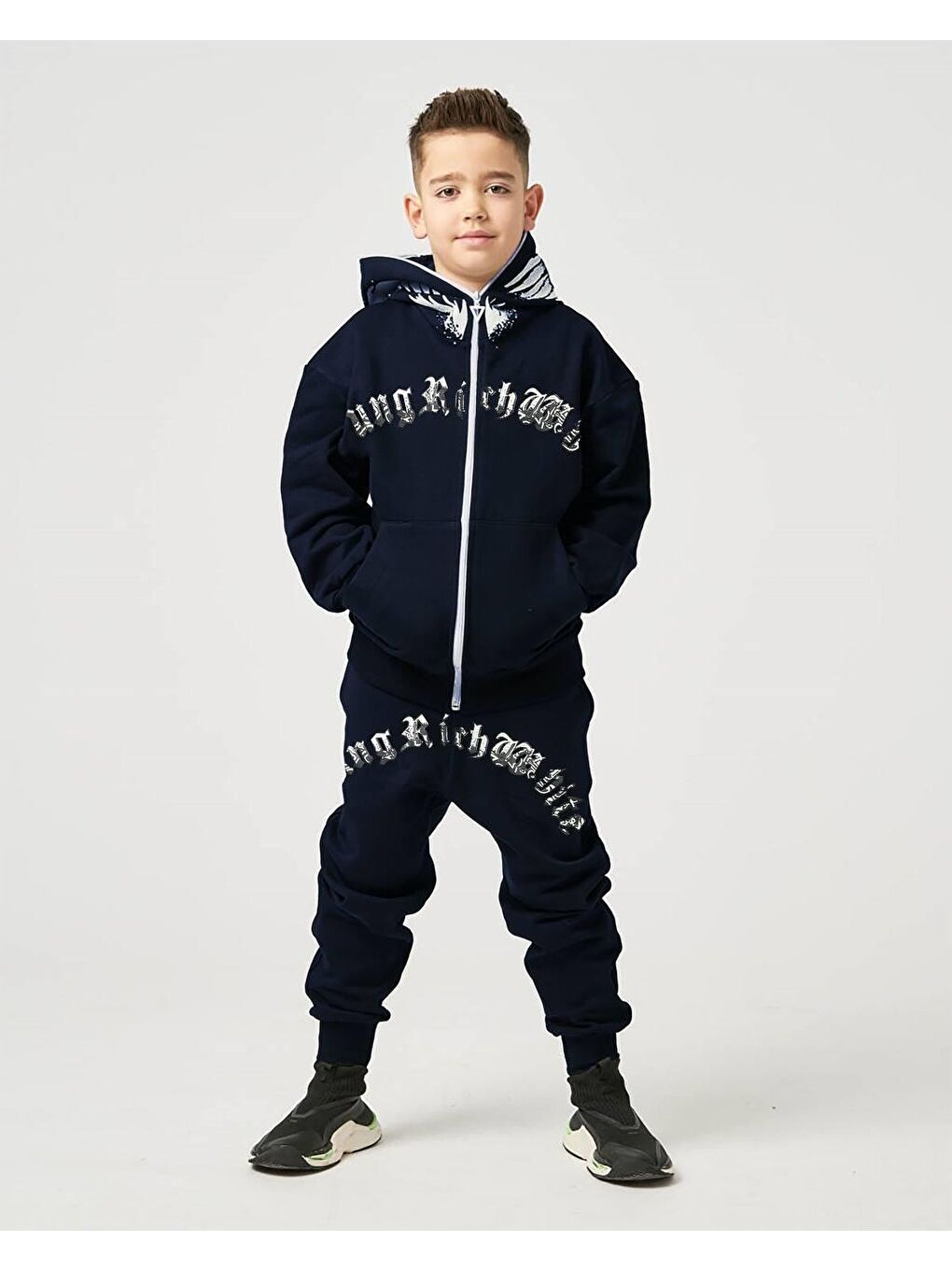 Lacivert Erkek Çocuk Fermuarlı Kalın Eşofman Takımı