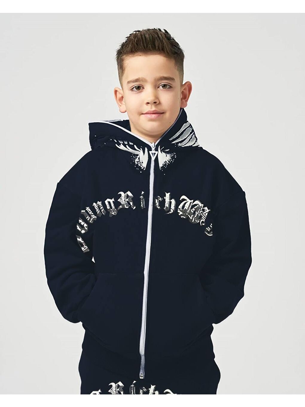 Lacivert Erkek Çocuk Fermuarlı Kalın Eşofman Takımı-2