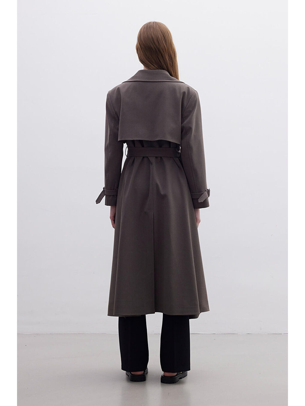 Bej Parıs Oversize Kruvaze Trençkot Vizon-6