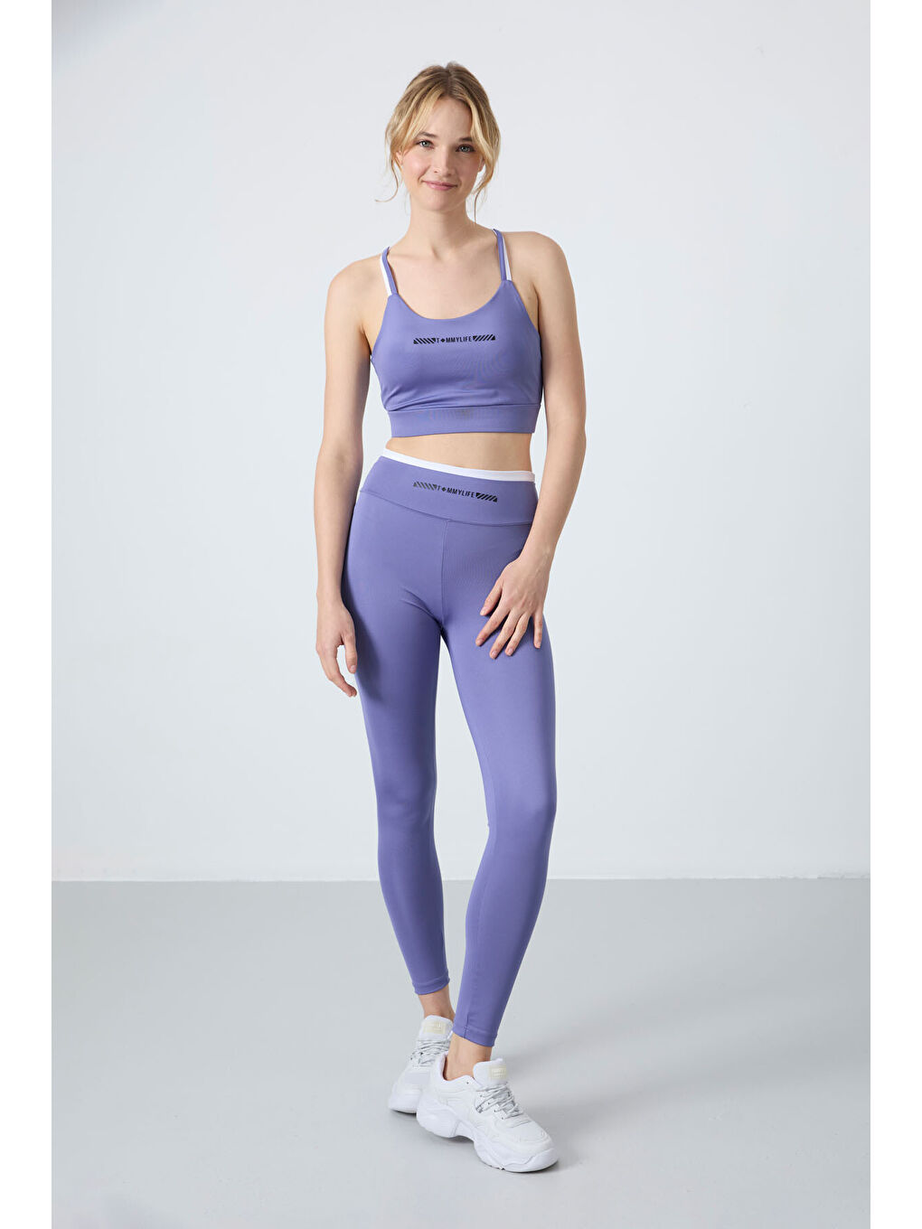 Mor Eflatun Polyester Esnek Standart Fit Performans Kadın Tayt Takım - 95333