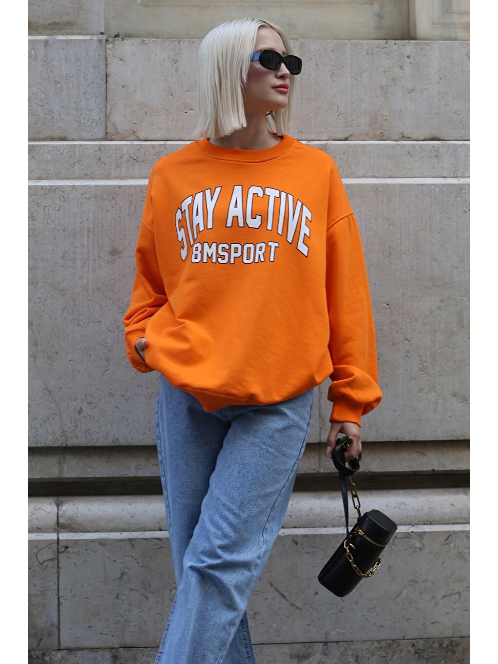 Turuncu Baskılı Oversize Kadın Sweatshirt MG1564