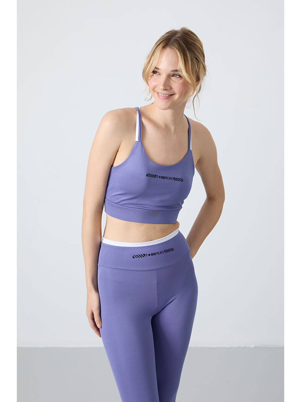 Mor Eflatun Polyester Esnek Standart Fit Performans Kadın Tayt Takım - 95333-2