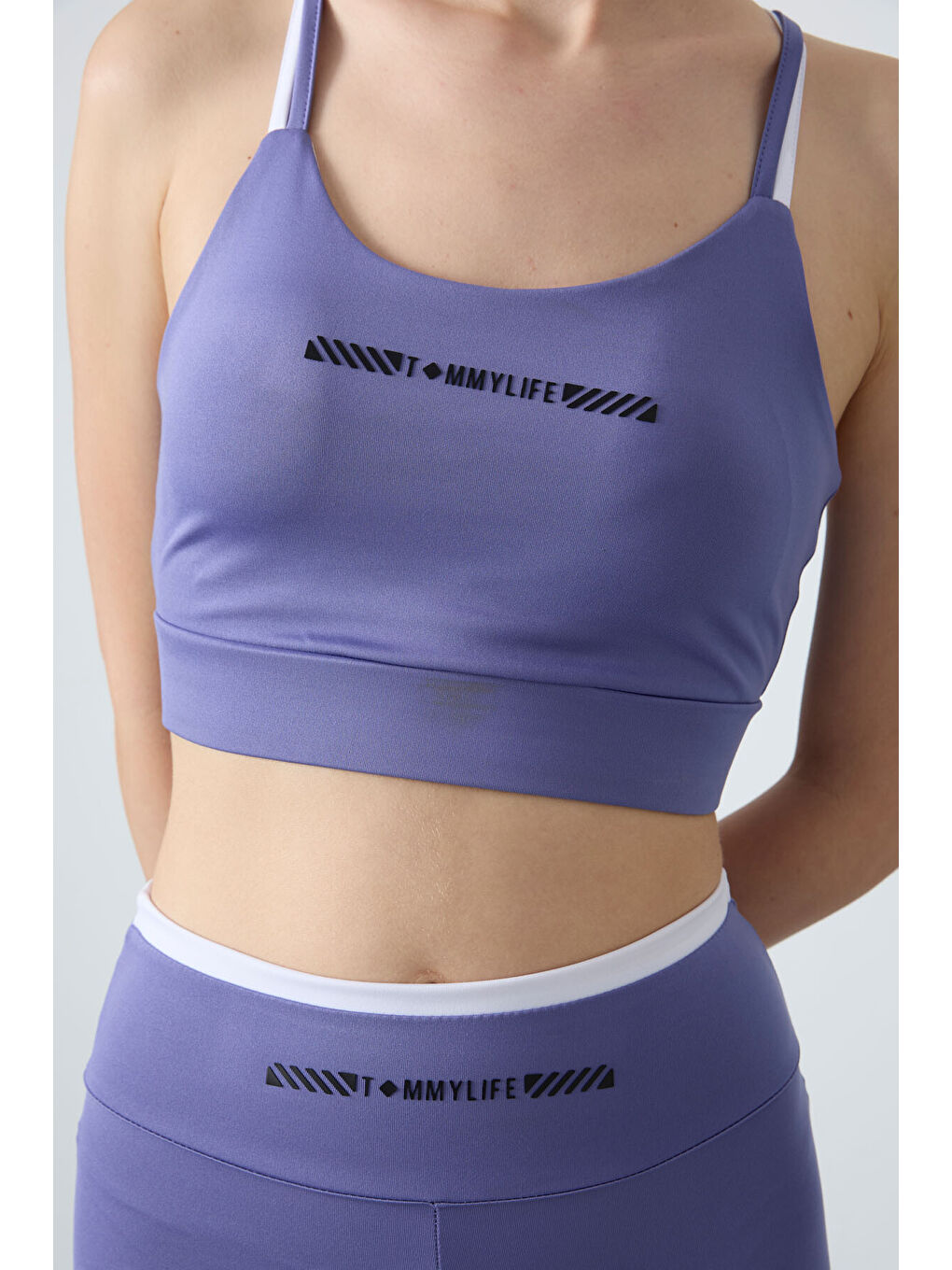 Mor Eflatun Polyester Esnek Standart Fit Performans Kadın Tayt Takım - 95333-4