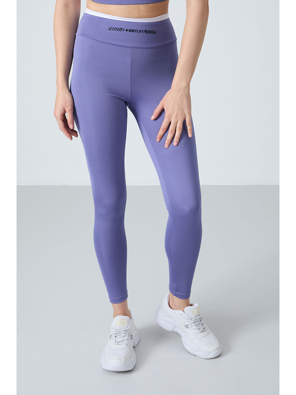 Mor Eflatun Polyester Esnek Standart Fit Performans Kadın Tayt Takım - 95333-6