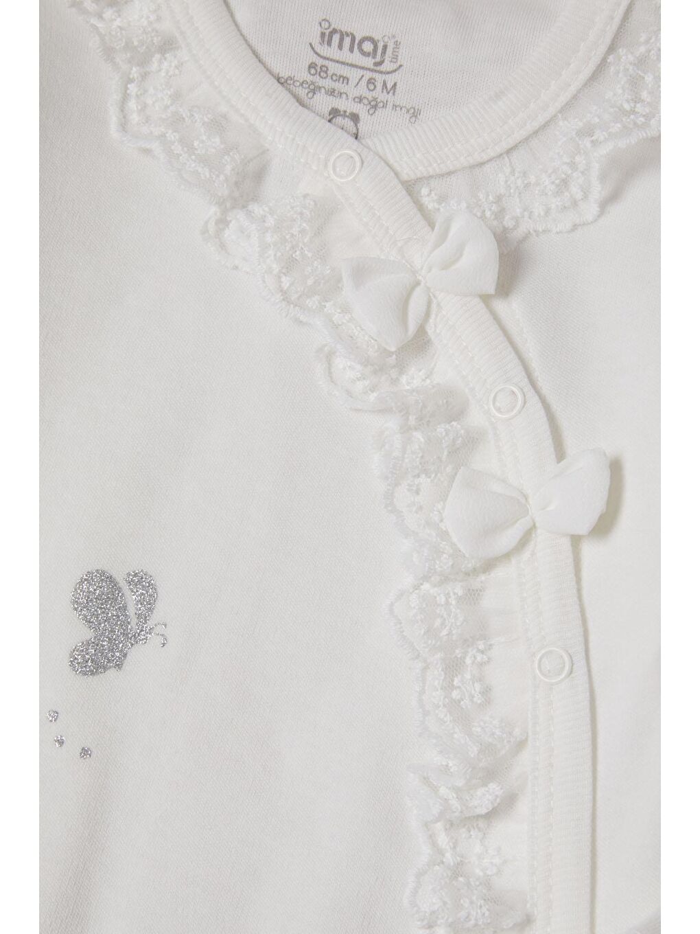 Ekru Kız Bebek Kelebek Baskılı 3'lü Tulum Takım 16686-1