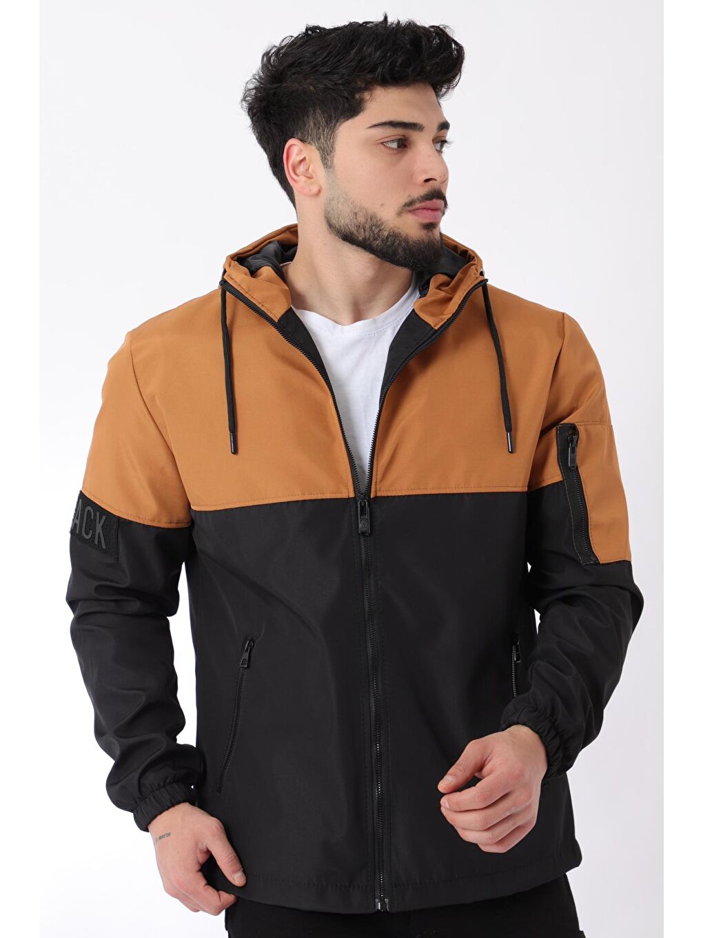 Stilkombin Bej Black Parçalı Kapüşonlu Mevsimlik Mont PLDP 2907 - 5