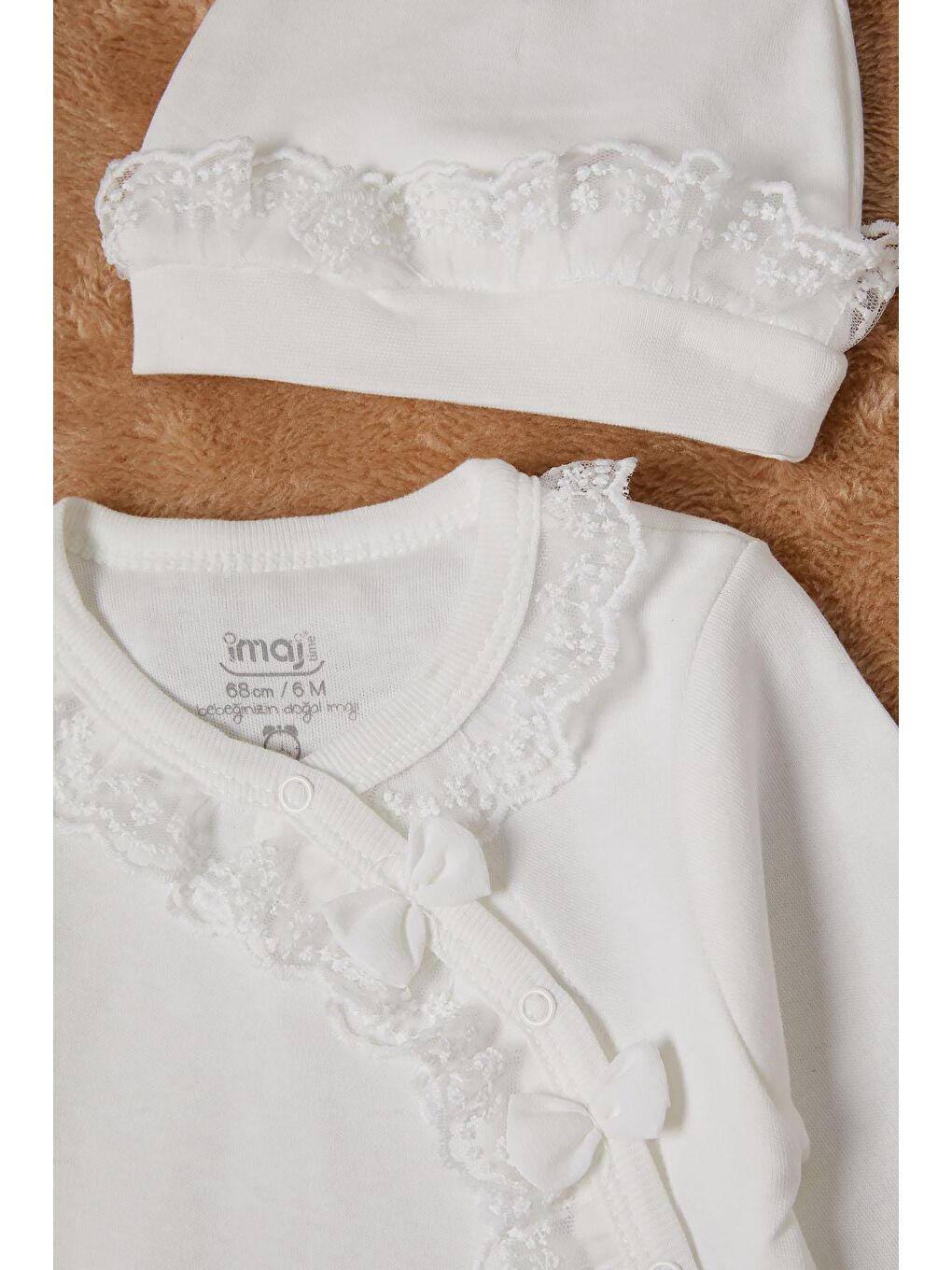 Ekru Kız Bebek Kelebek Baskılı 3'lü Tulum Takım 16686-2