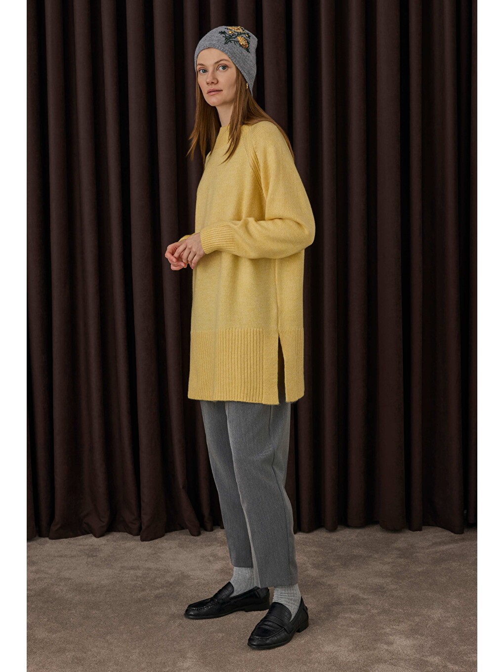 Balıkçı Yaka Basic Kazak Soft Sarı-1