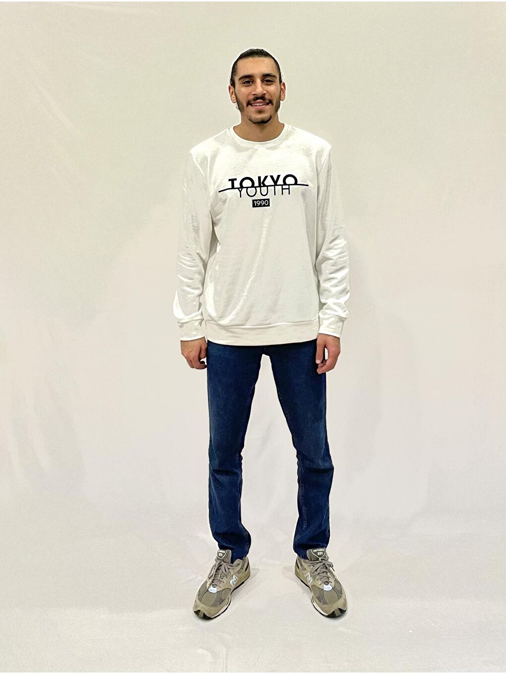 Süperlife Ekru Erkek Bisiklet Yaka Rahat Kalıp 3 iplik Kalın Tokyo Baskılı Sweatshirt SPR24SW30