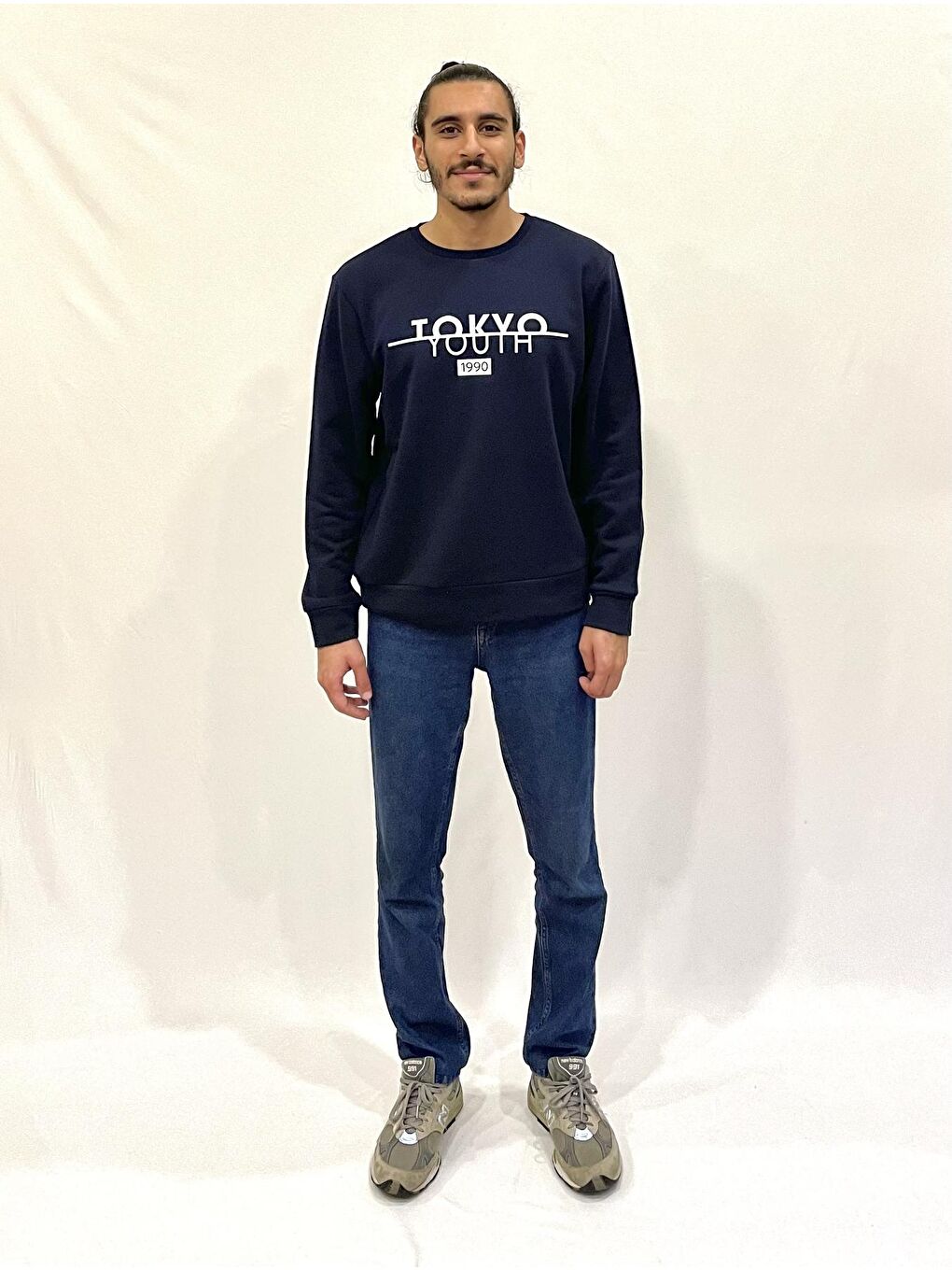 Süperlife Lacivert Erkek Bisiklet Yaka Rahat Kalıp 3 iplik Kalın Tokyo Baskılı Sweatshirt SPR24SW30