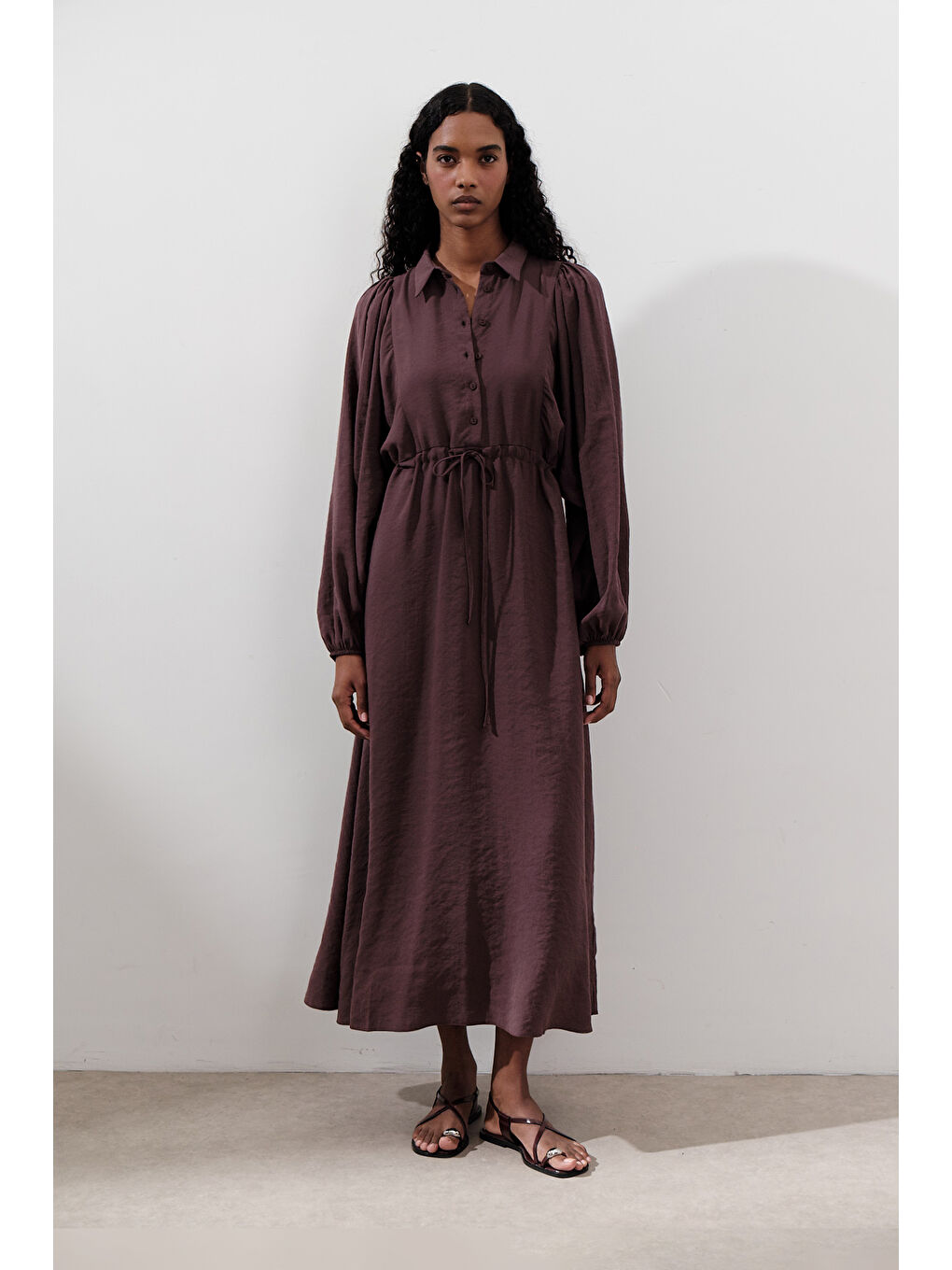 Lyocell Dökümlü Elbise Mor-2