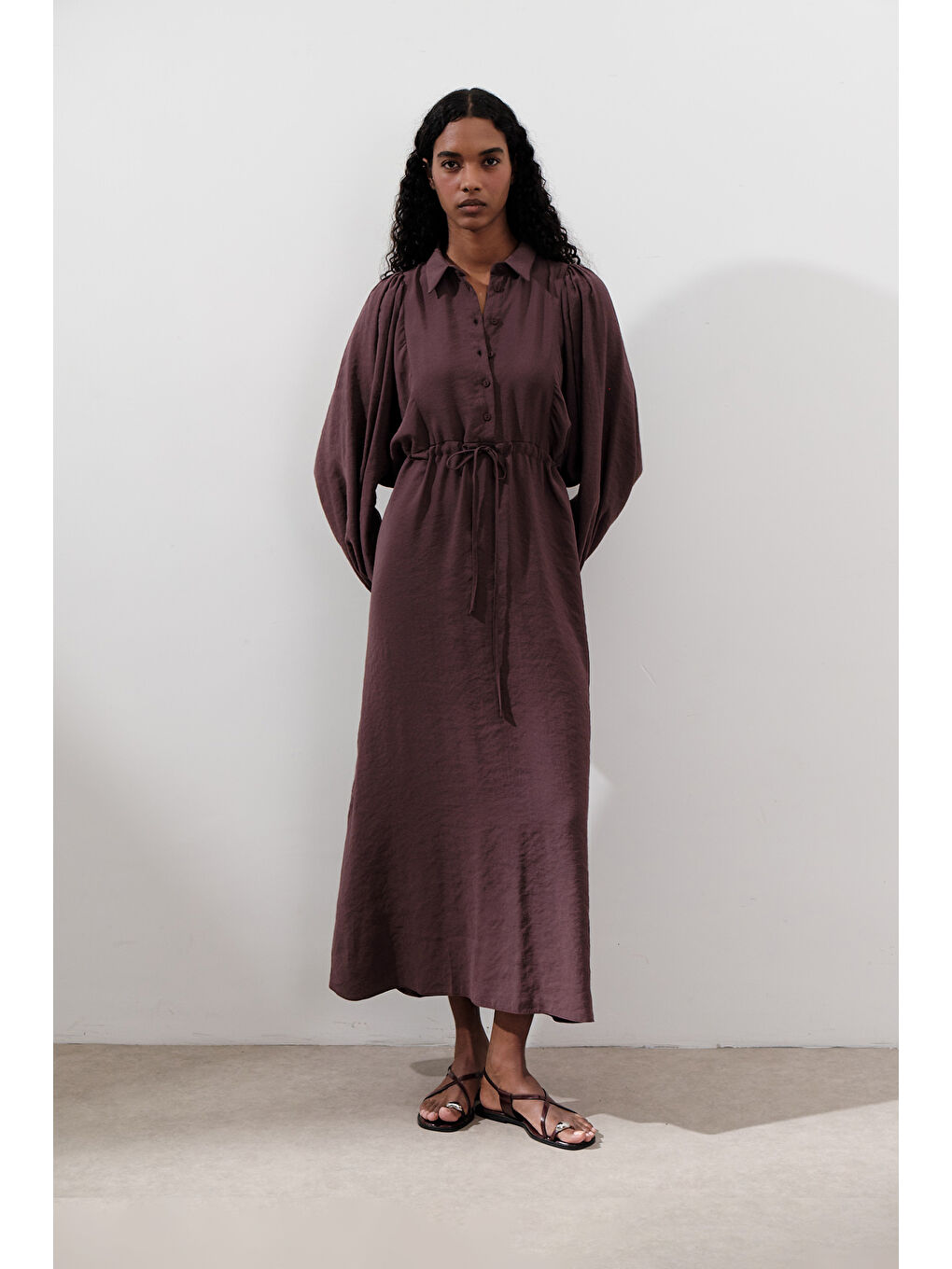 Lyocell Dökümlü Elbise Mor-3