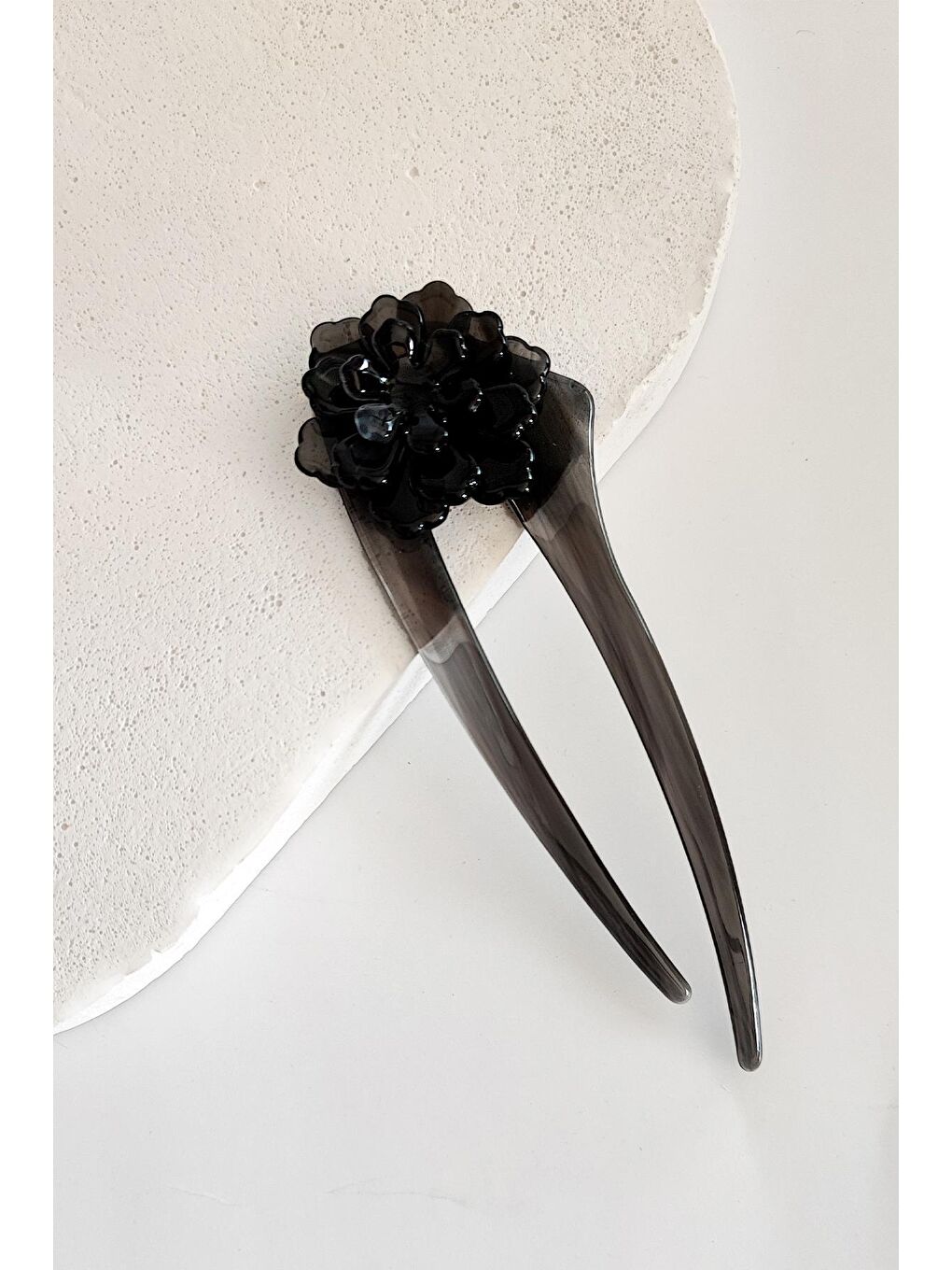 Siyah Flower Fransız El Yapımı Lüks Kemik Topuz Tokası Topuz Çubuğu