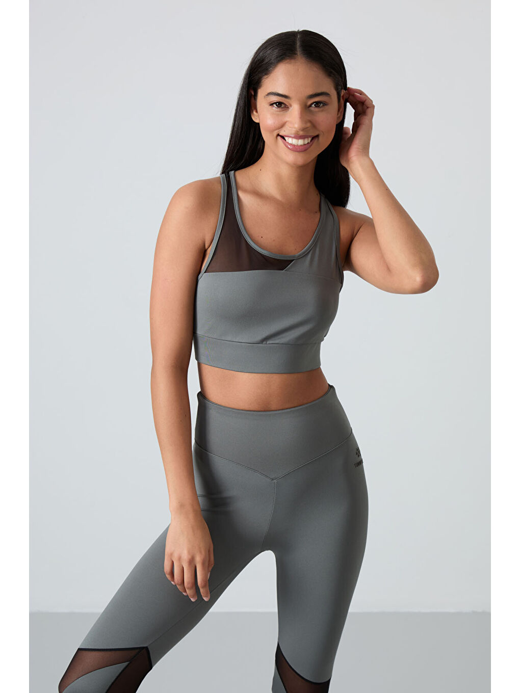 Haki Polyester Esnek Standart Fit Performans Kadın Tayt Takım - 95331-2