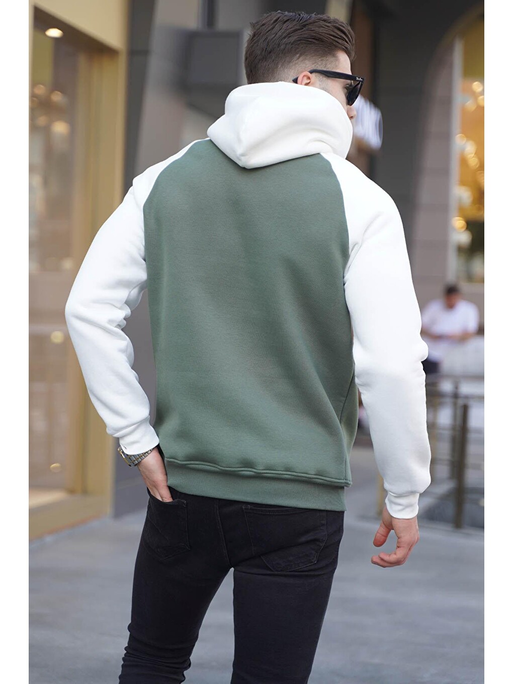 Haki Yeşili Nakışlı Kapüşonlu Sweatshirt 6011-1