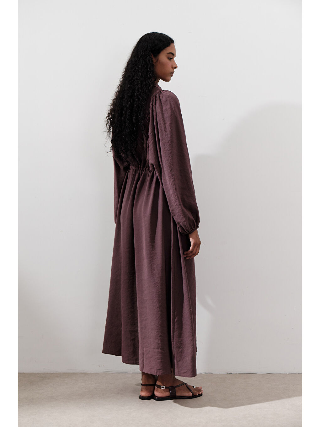 Lyocell Dökümlü Elbise Mor-5