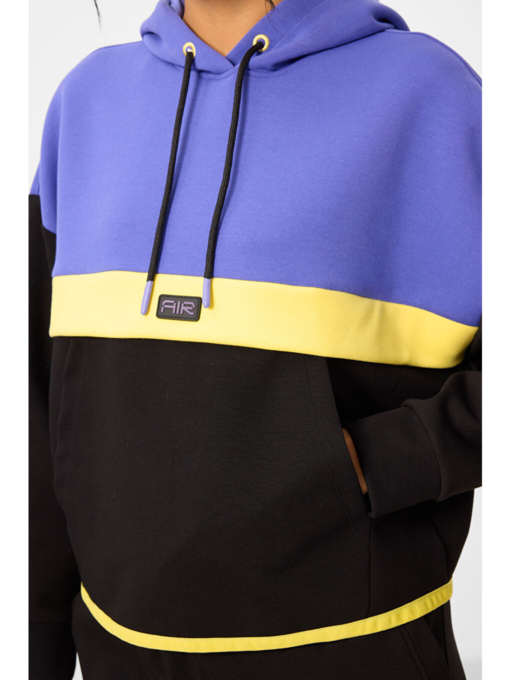 Siyah Kapüşonlu Renk Bloklu Kadın Eşofman Takım - 95327-8