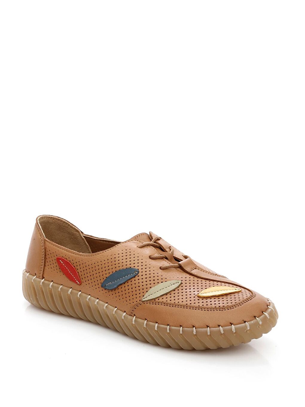 Kahverengi TABA-KAHVERENGİ  Hakiki Deri Yuvarlak Burun Düz Taban Kadın Sneaker 45671-4