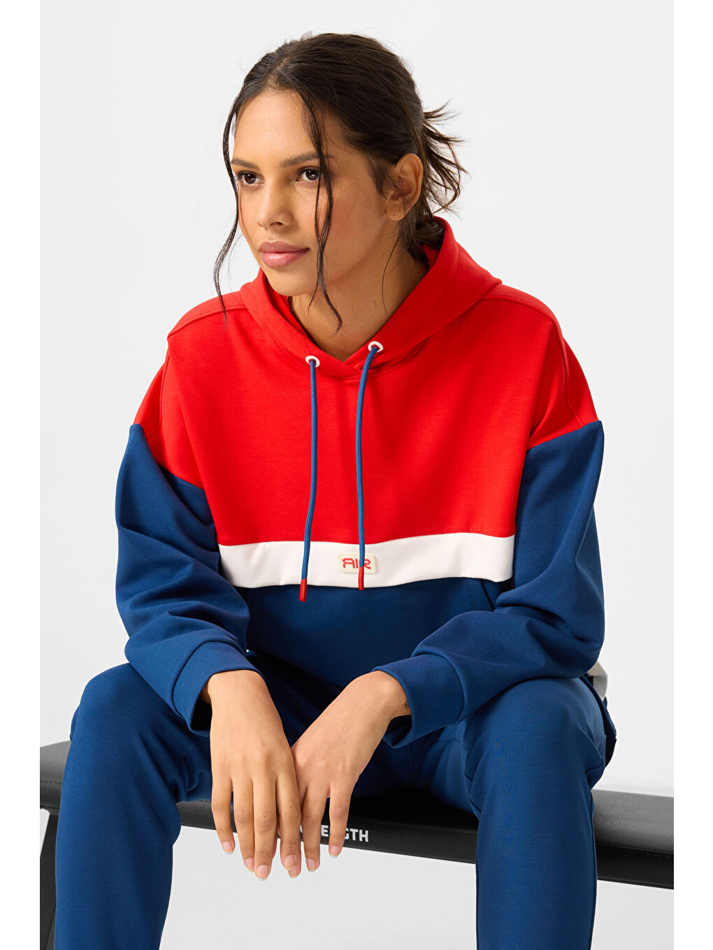 Lacivert Parlament Kapüşonlu Renk Bloklu Kadın Eşofman Takım - 95327-4