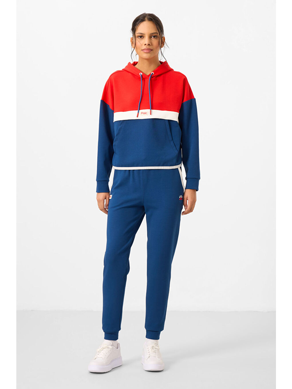 Lacivert Parlament Kapüşonlu Renk Bloklu Kadın Eşofman Takım - 95327-6
