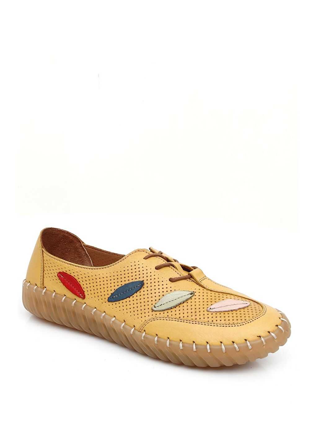 Sarı HARDAL SARI  Hakiki Deri Yuvarlak Burun Düz Taban Kadın Sneaker 45671-4