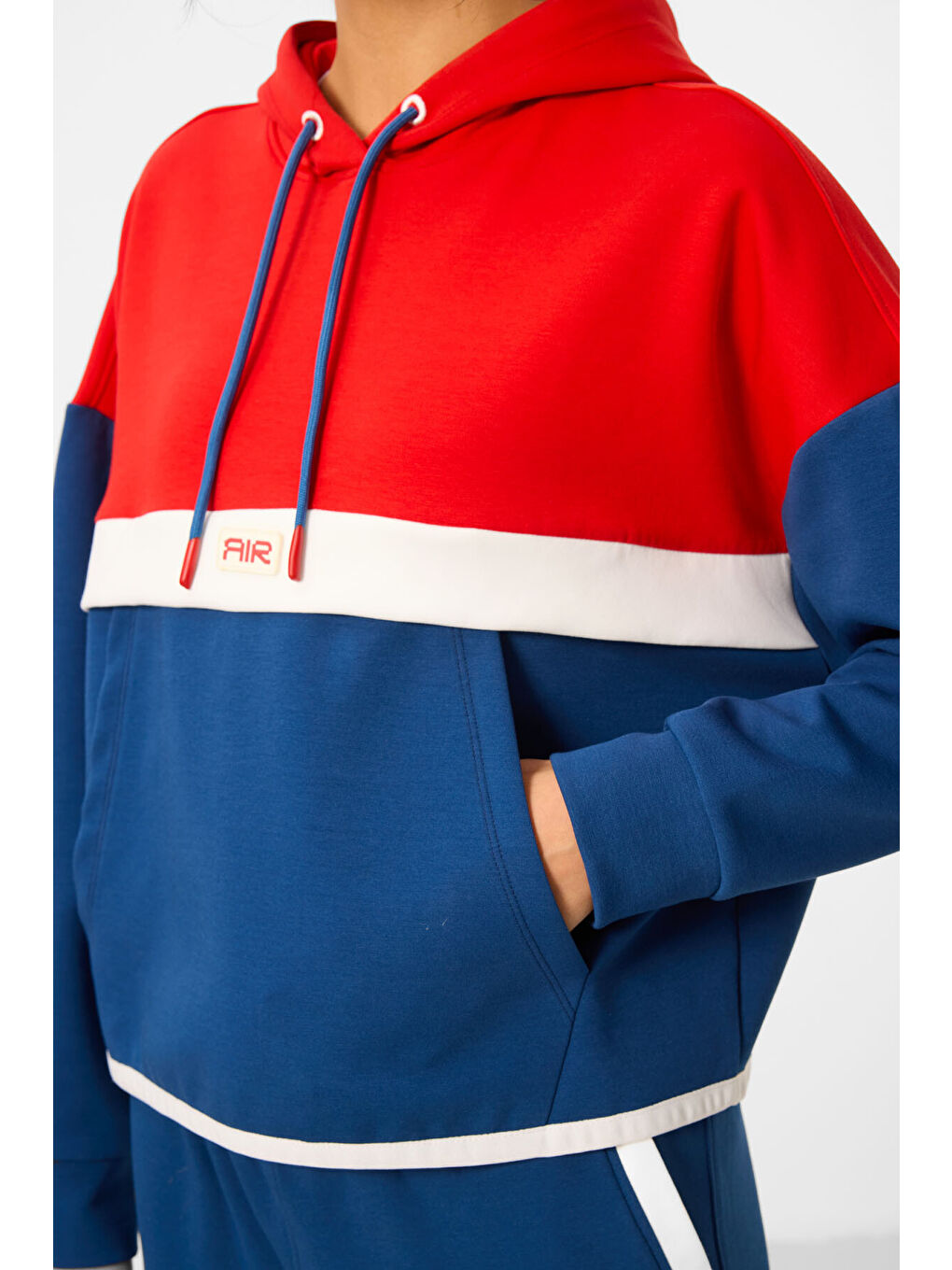 Lacivert Parlament Kapüşonlu Renk Bloklu Kadın Eşofman Takım - 95327-8