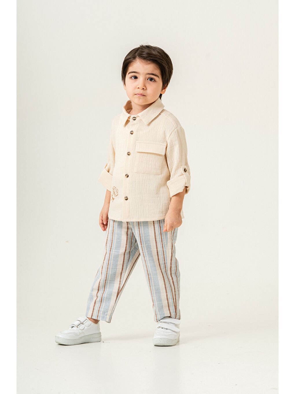 Mavi Erkek Çocuk Keten Gömlek Müslin Pantolon Takım 2-5 Yaş-3