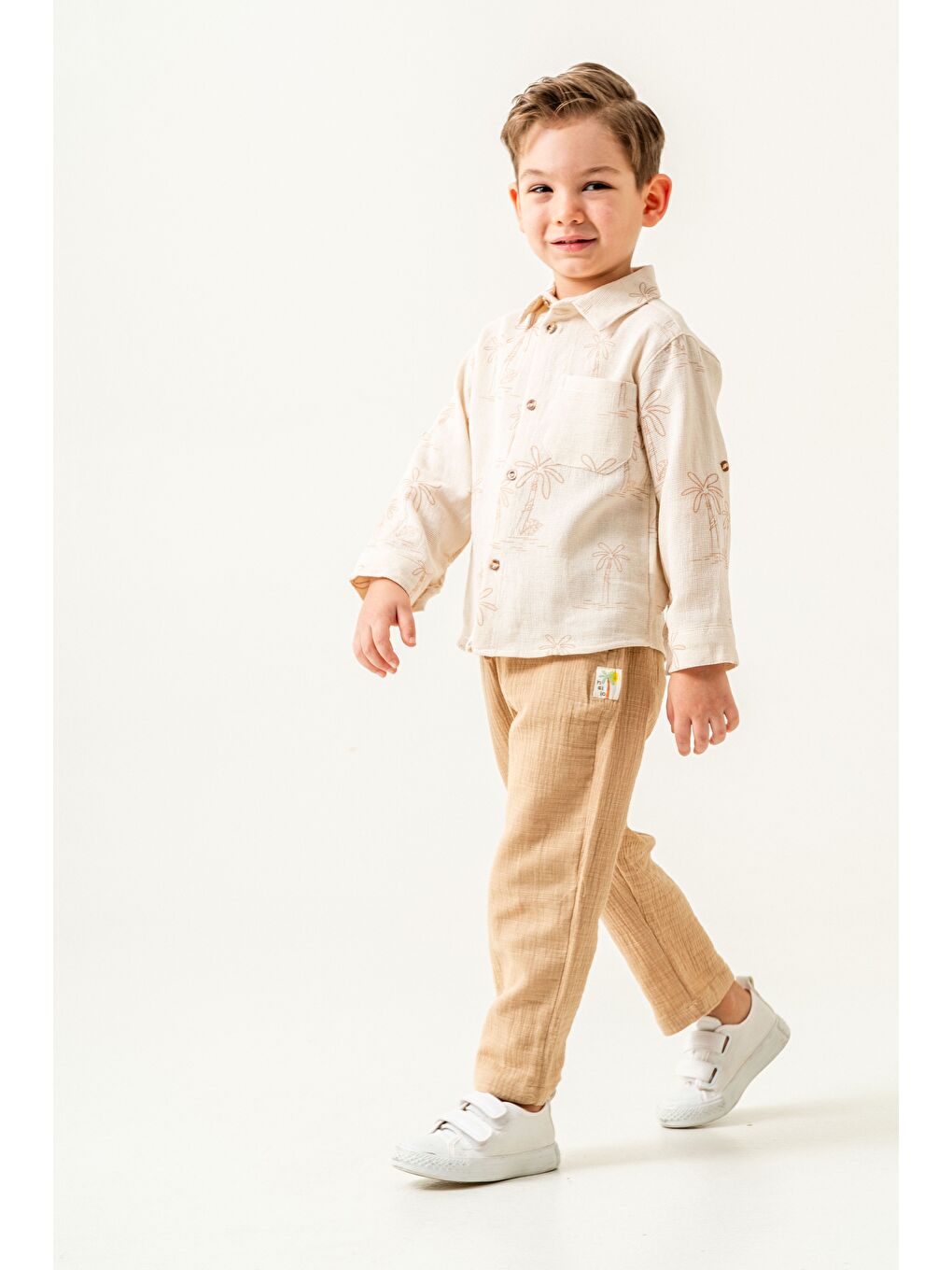 Gri Erkek Çocuk Keten Gömlek Müslin Pantolon Takım 2-5 Yaş-2