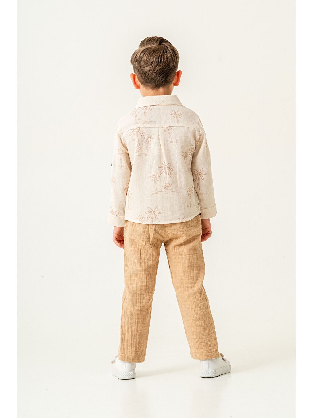 Gri Erkek Çocuk Keten Gömlek Müslin Pantolon Takım 2-5 Yaş-4