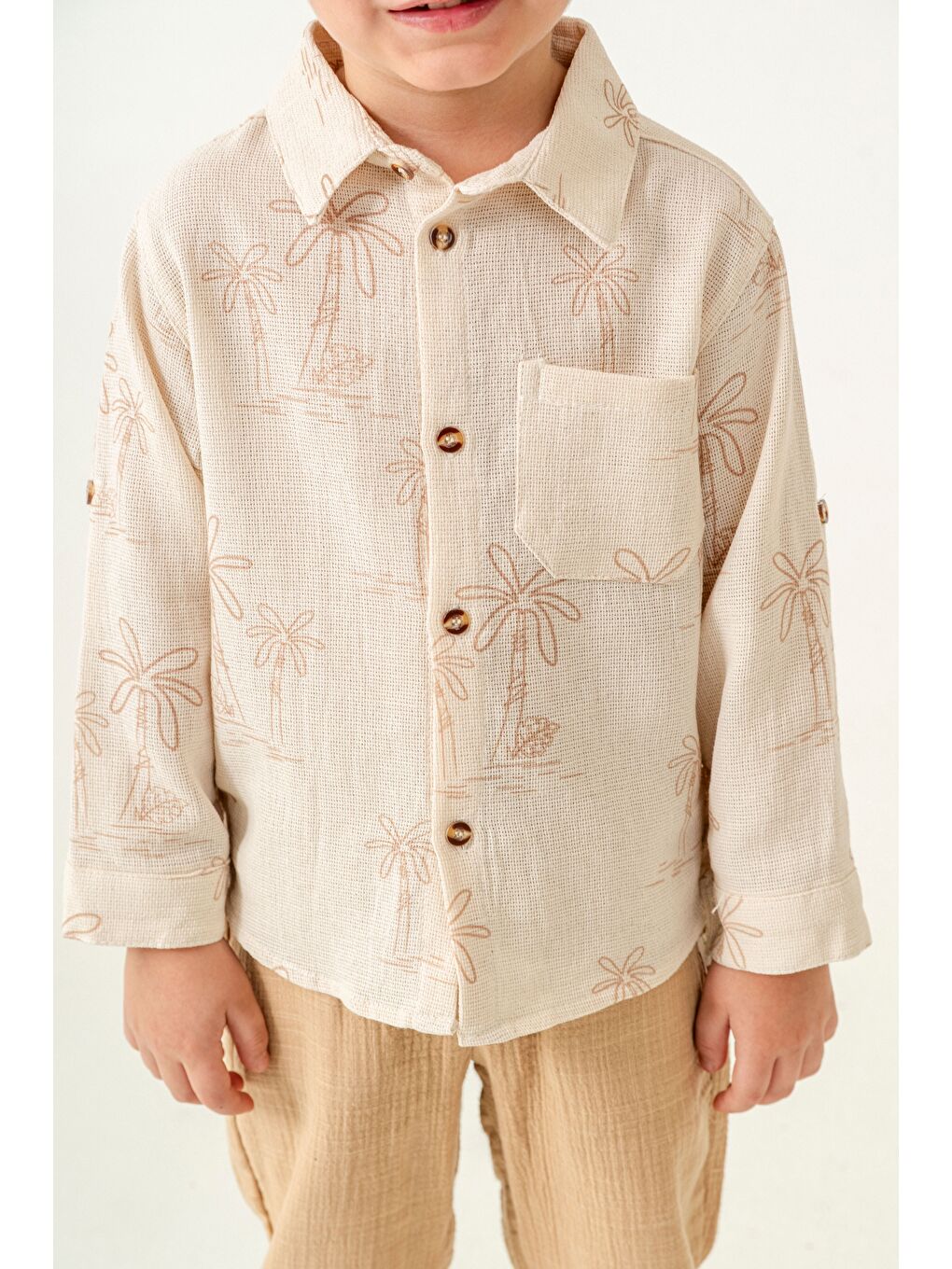 Gri Erkek Çocuk Keten Gömlek Müslin Pantolon Takım 2-5 Yaş-3