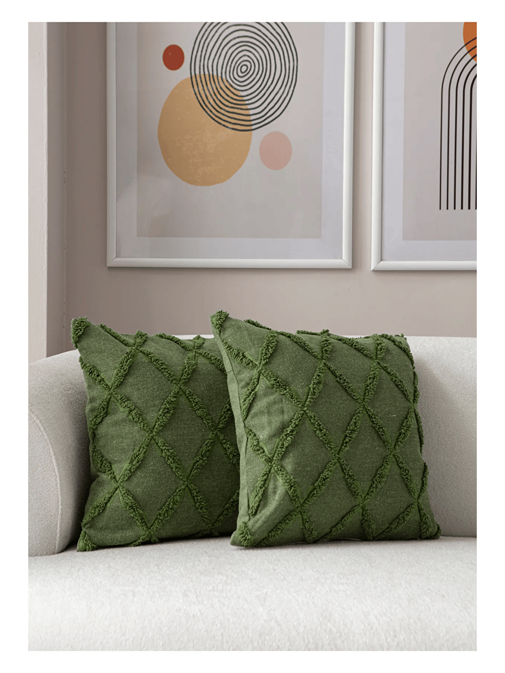 Yeşil İkili Dekoratif Puantiye Keten Kumaşlı Kırlent Kılıfı 43x43