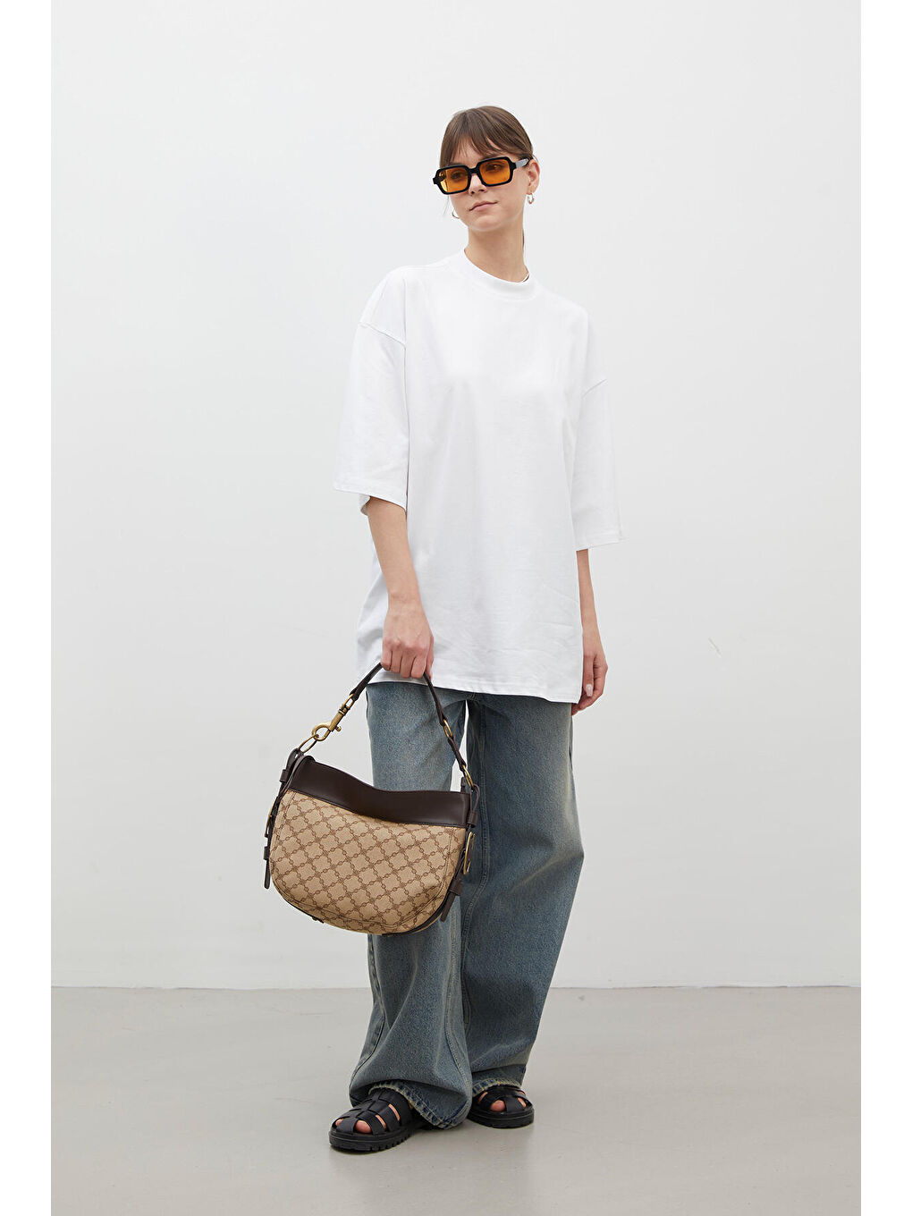 Oversize Pamuklu Kısa Kol Tshırt Beyaz-2