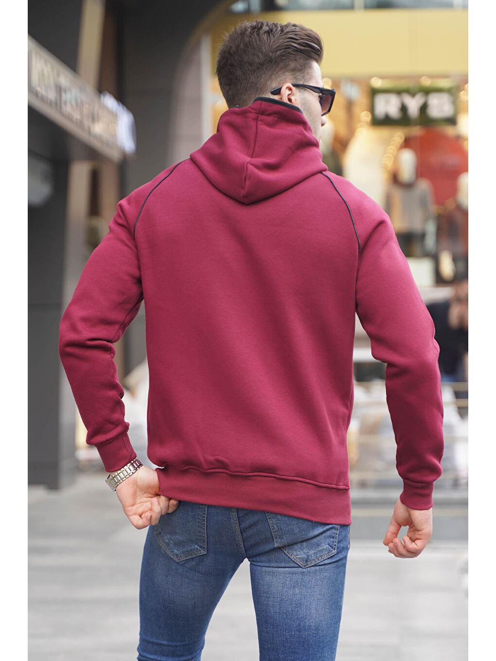 Kırmızı  Kapüşonlu %100 Pamuk Fermuarlı Sweatshirt 4701-1