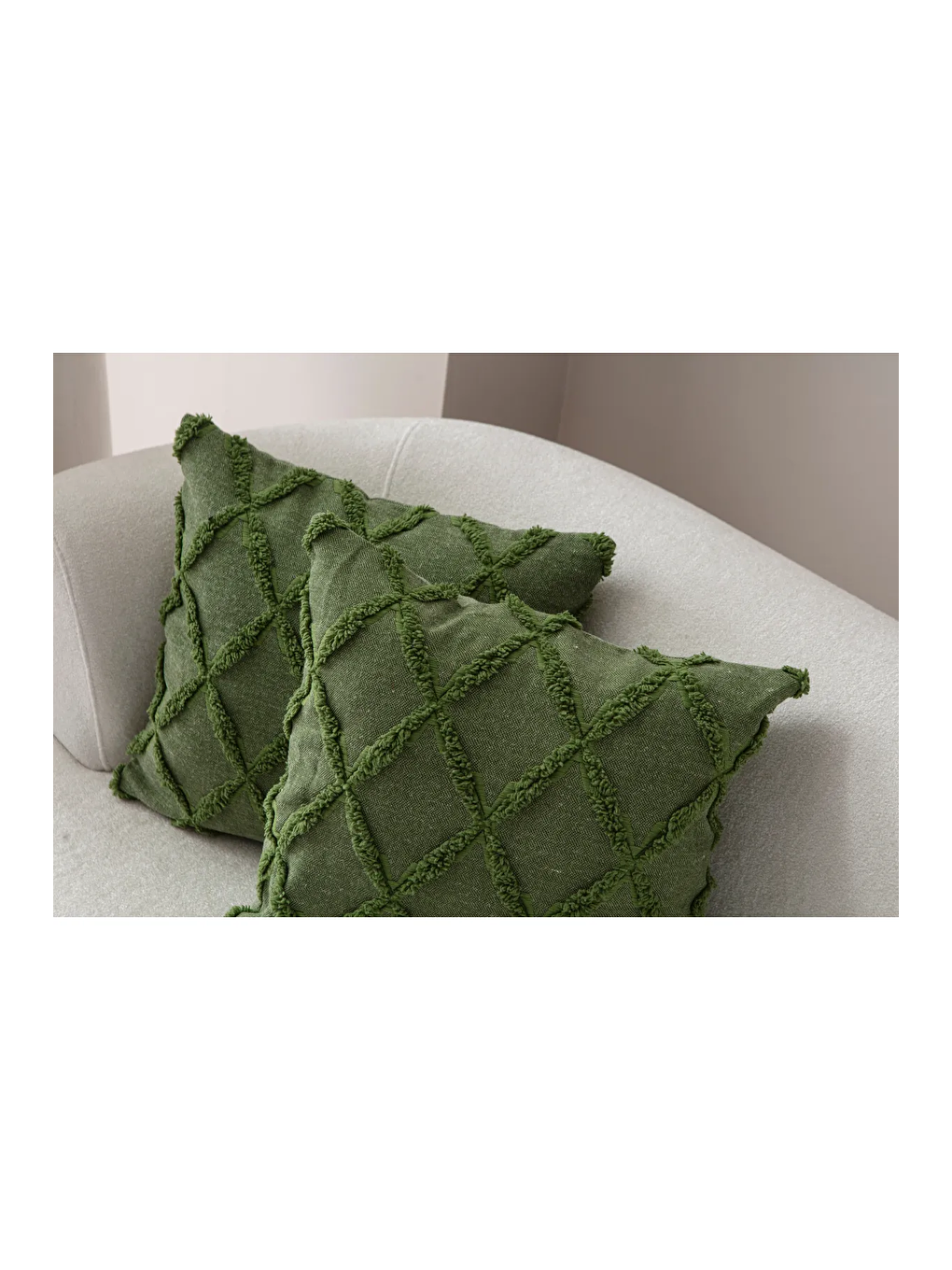 Yeşil İkili Dekoratif Puantiye Keten Kumaşlı Kırlent Kılıfı 43x43-1