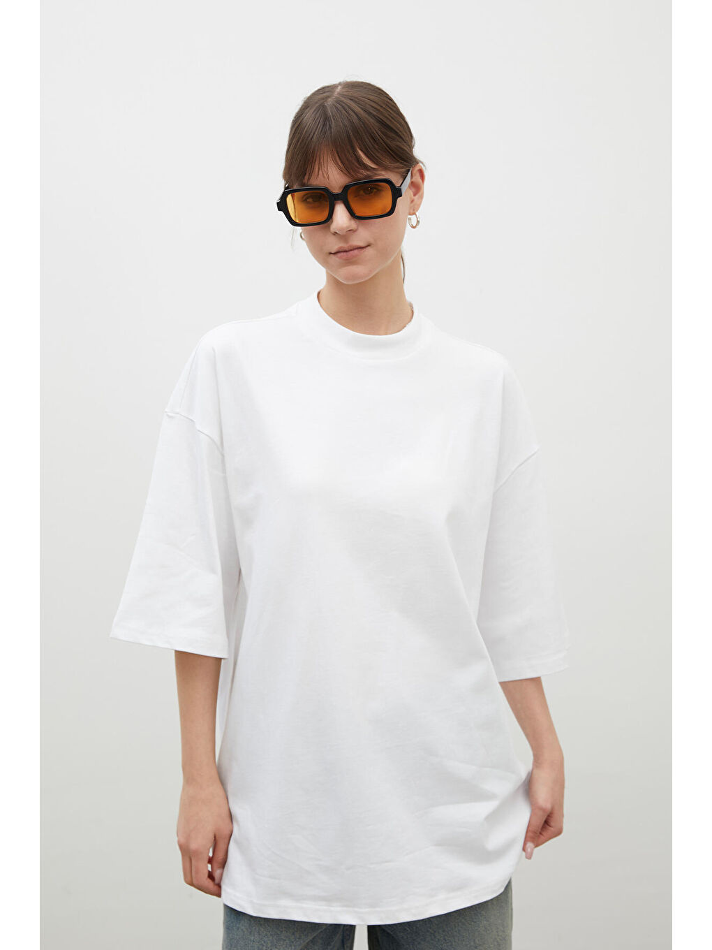 Oversize Pamuklu Kısa Kol Tshırt Beyaz-3