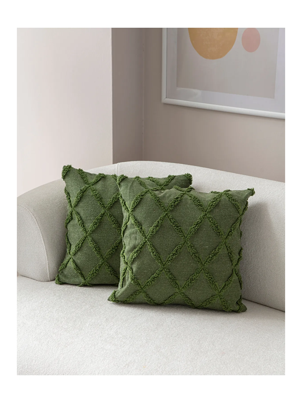 Yeşil İkili Dekoratif Puantiye Keten Kumaşlı Kırlent Kılıfı 43x43-2