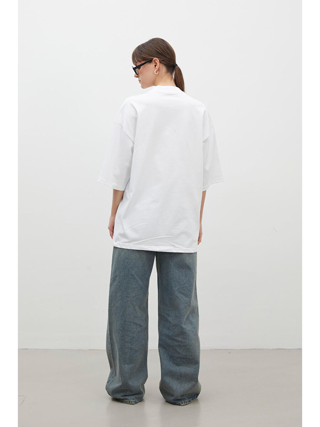 Oversize Pamuklu Kısa Kol Tshırt Beyaz-6
