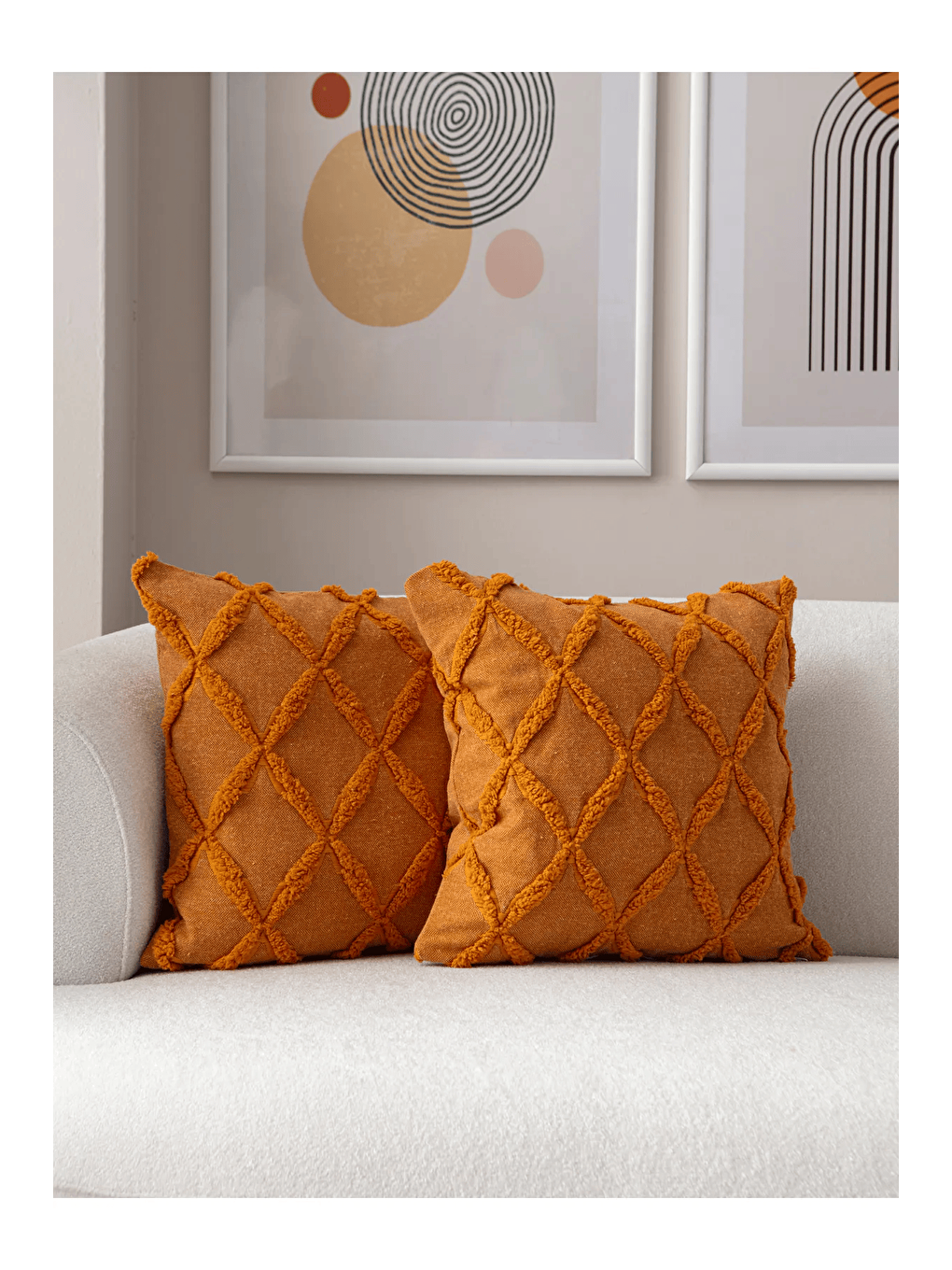 Kahverengi İkili Dekoratif Puantiye Keten Kumaşlı Kırlent Kılıfı 43x43-1