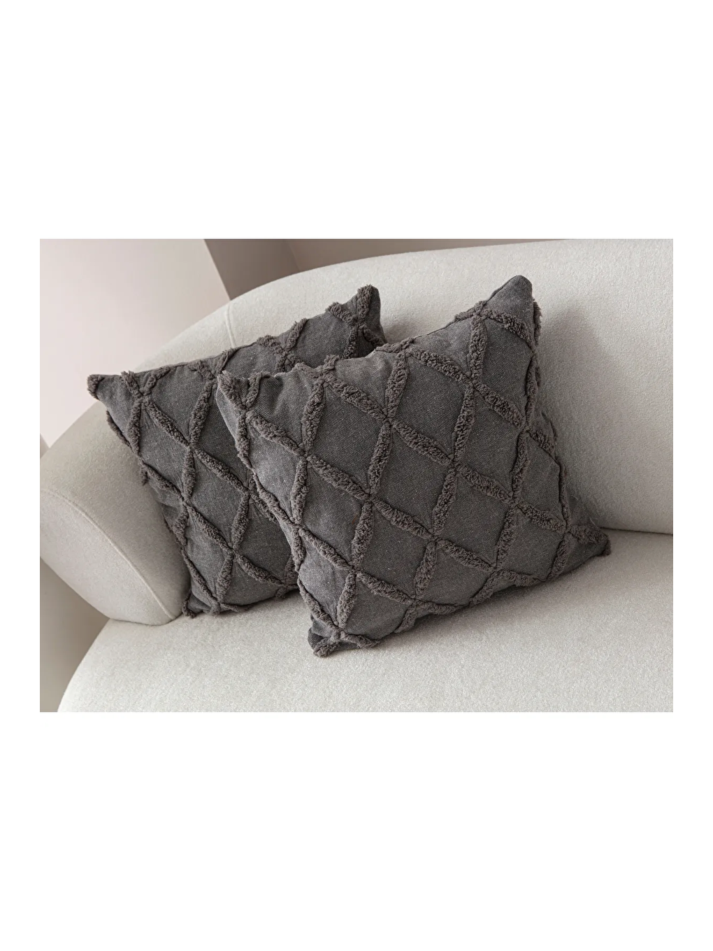 Gri İkili Dekoratif Puantiye Keten Kumaşlı Kırlent Kılıfı 43x43-1