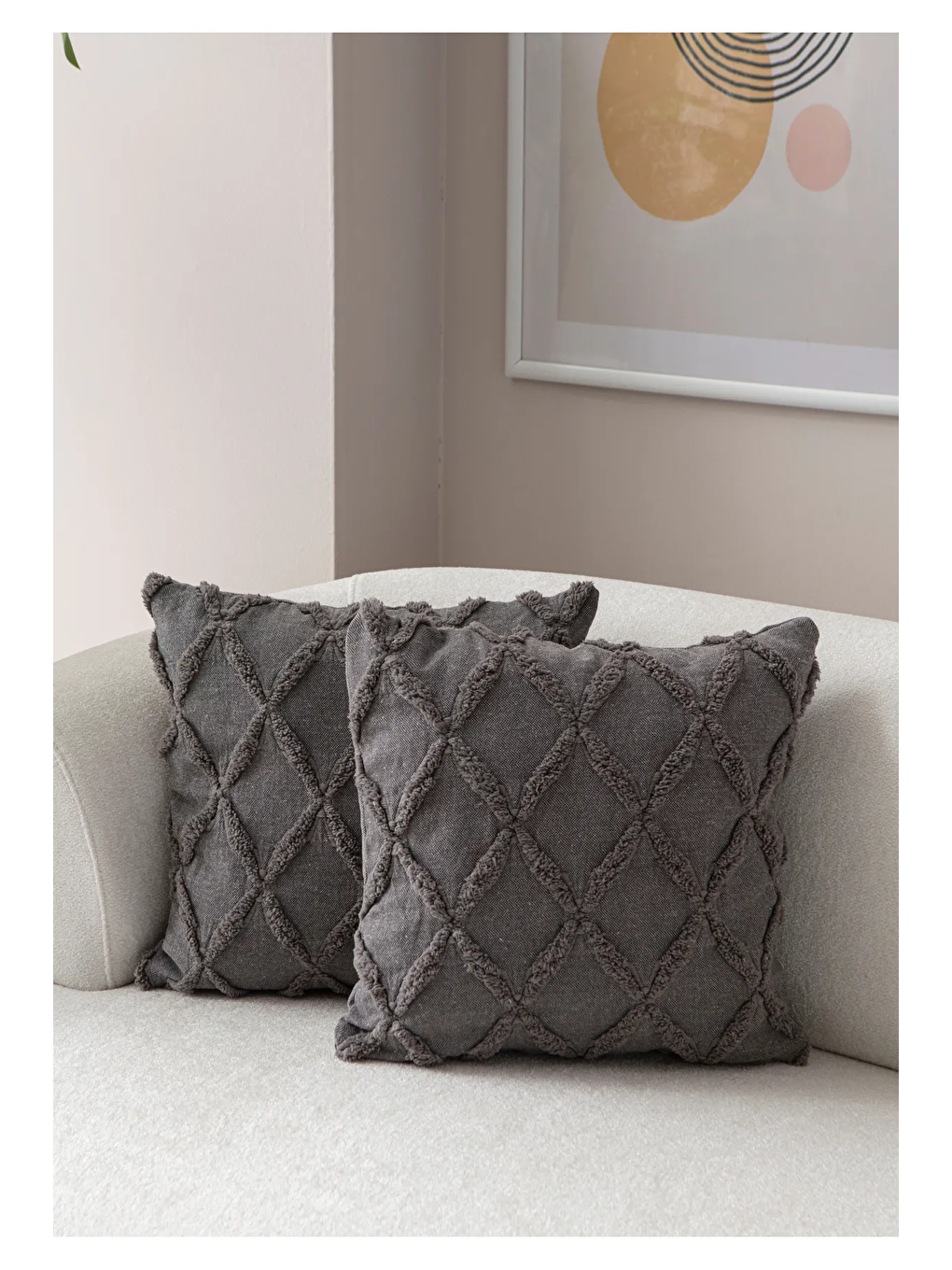 Gri İkili Dekoratif Puantiye Keten Kumaşlı Kırlent Kılıfı 43x43-2