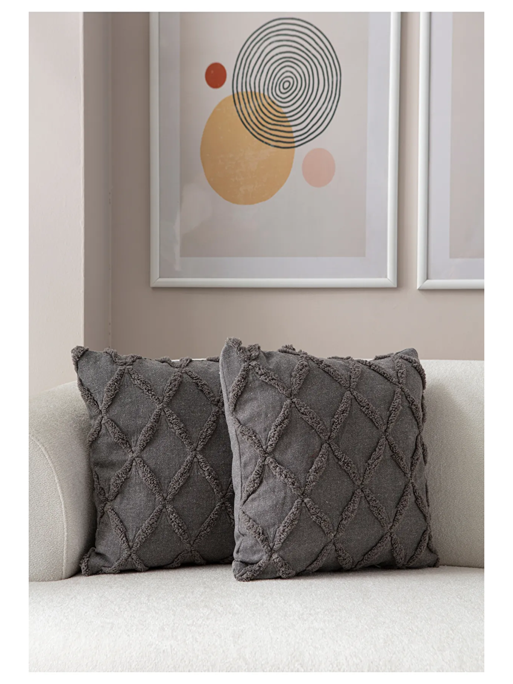 Gri İkili Dekoratif Puantiye Keten Kumaşlı Kırlent Kılıfı 43x43-3