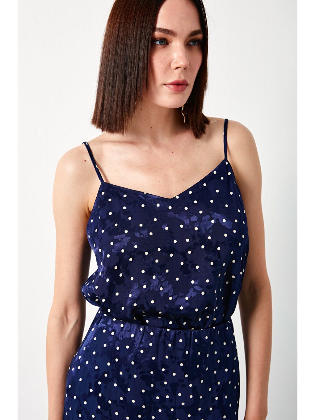 Puantiye Desenli Bluz - Lacivert