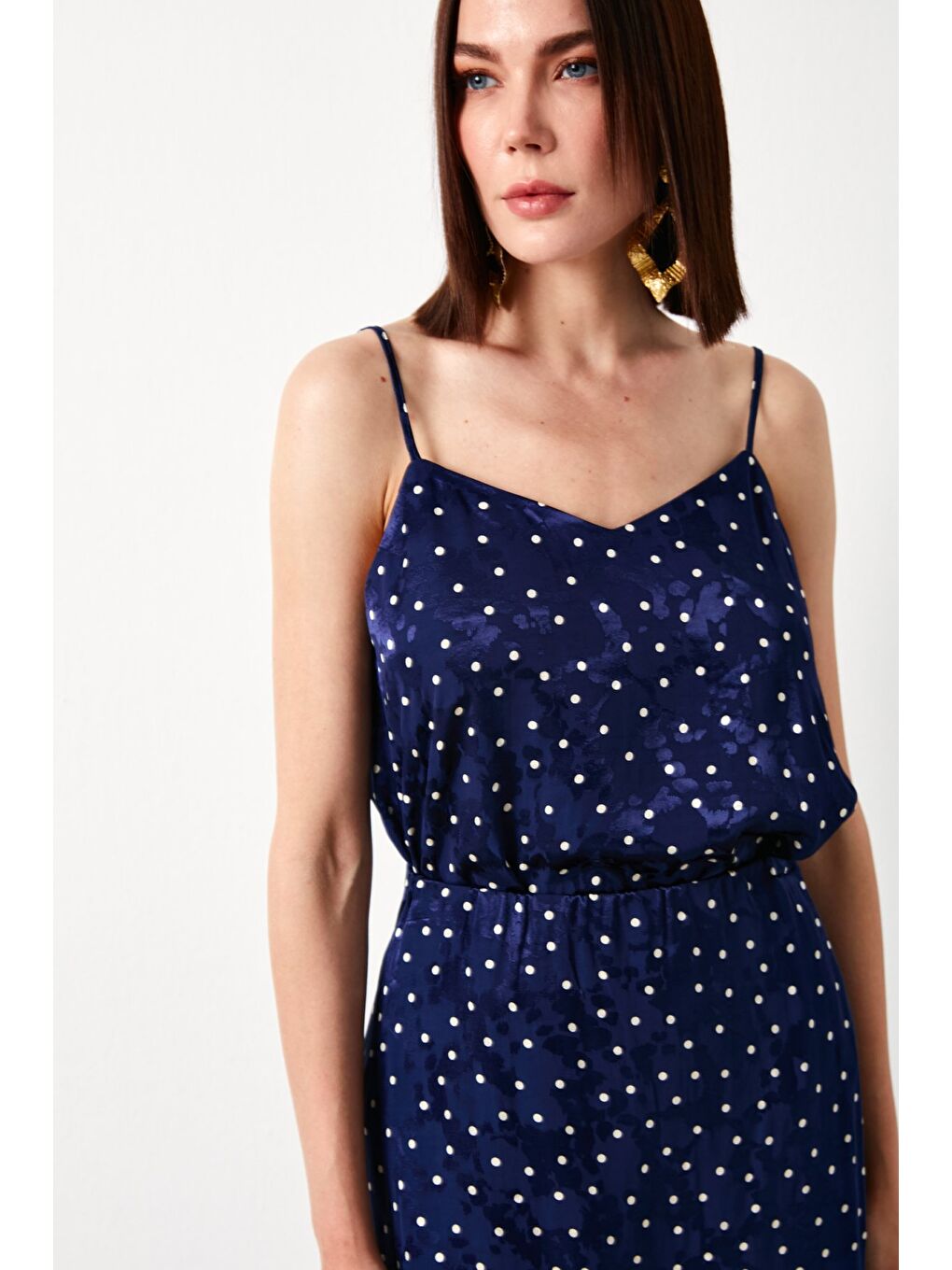 Puantiye Desenli Bluz - Lacivert-1